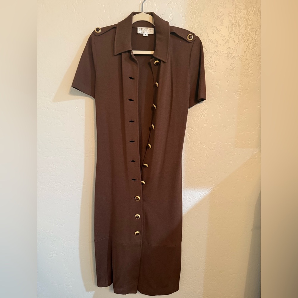 St John Collection Women’s 4 Sedona Knit Brown Long Fitted Career Dress Cardigan